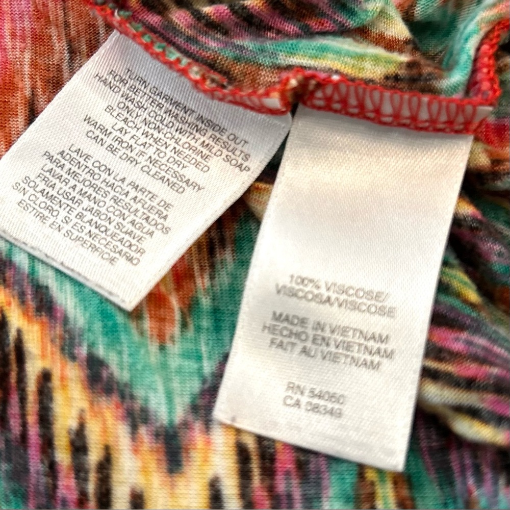 Jones New York Sport Women Top Ikat Chevron Print Split V-Neck W/Tie 3/4 Sleeve - Picture 7 of 9